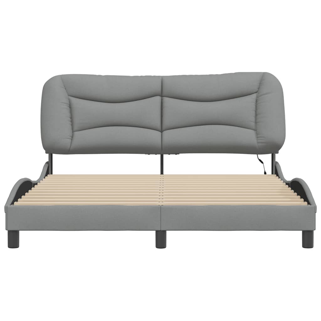 Bed Frame with LED without Mattress "Hvar" Light Gray 59.8"x79.9" Fabric