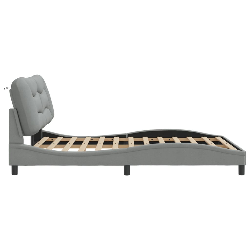 Bed Frame with LED without Mattress "Hvar" Light Gray 59.8"x79.9" Fabric