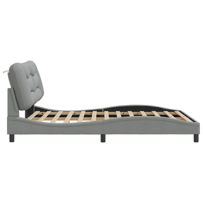 Bed Frame with LED without Mattress "Hvar" Light Gray 59.8"x79.9" Fabric