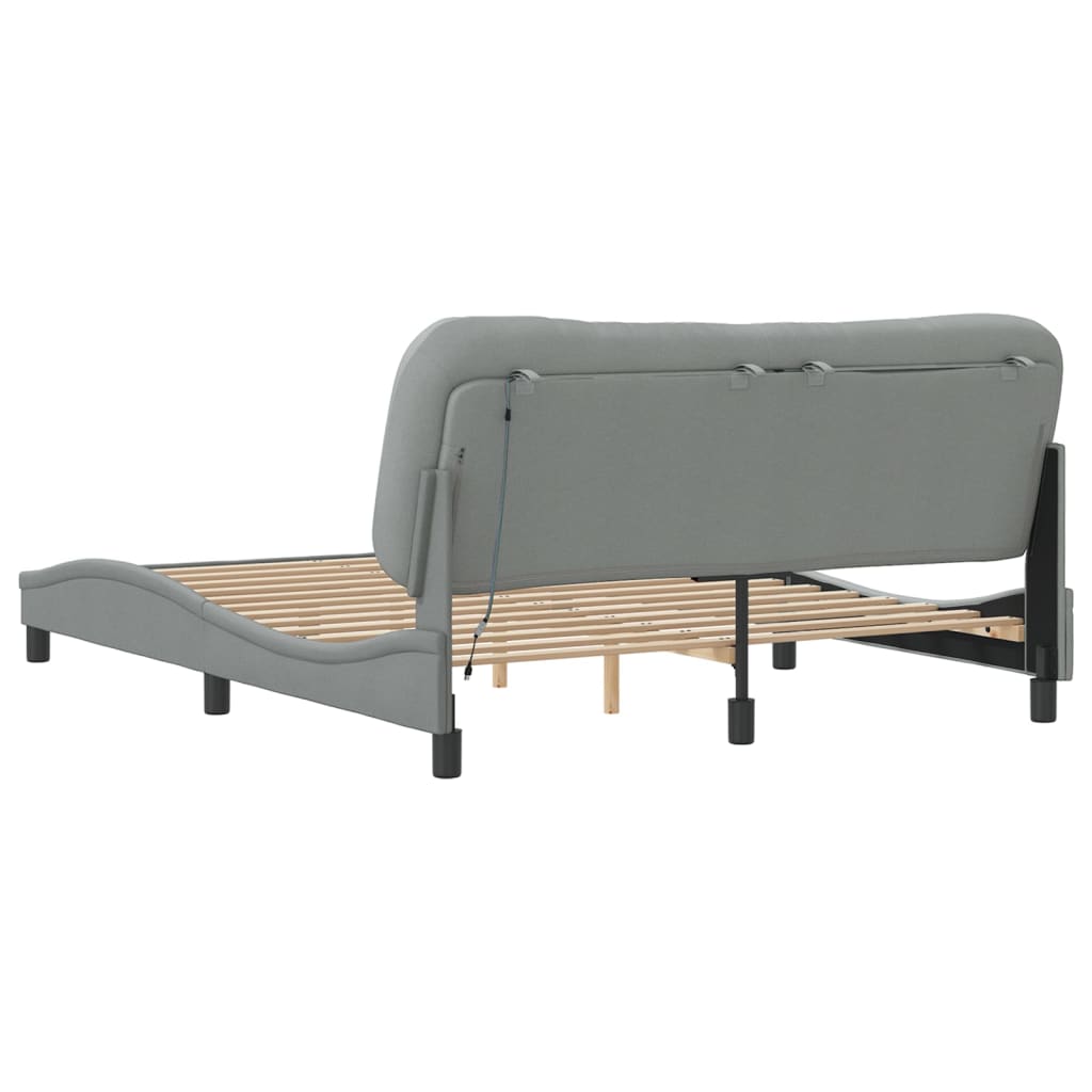 Bed Frame with LED without Mattress "Hvar" Light Gray 59.8"x79.9" Fabric