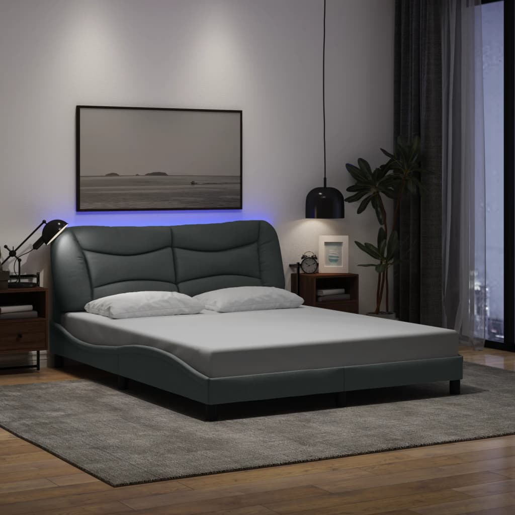 Bed Frame with LED without Mattress "Hvar" Light Gray 59.8"x79.9" Fabric