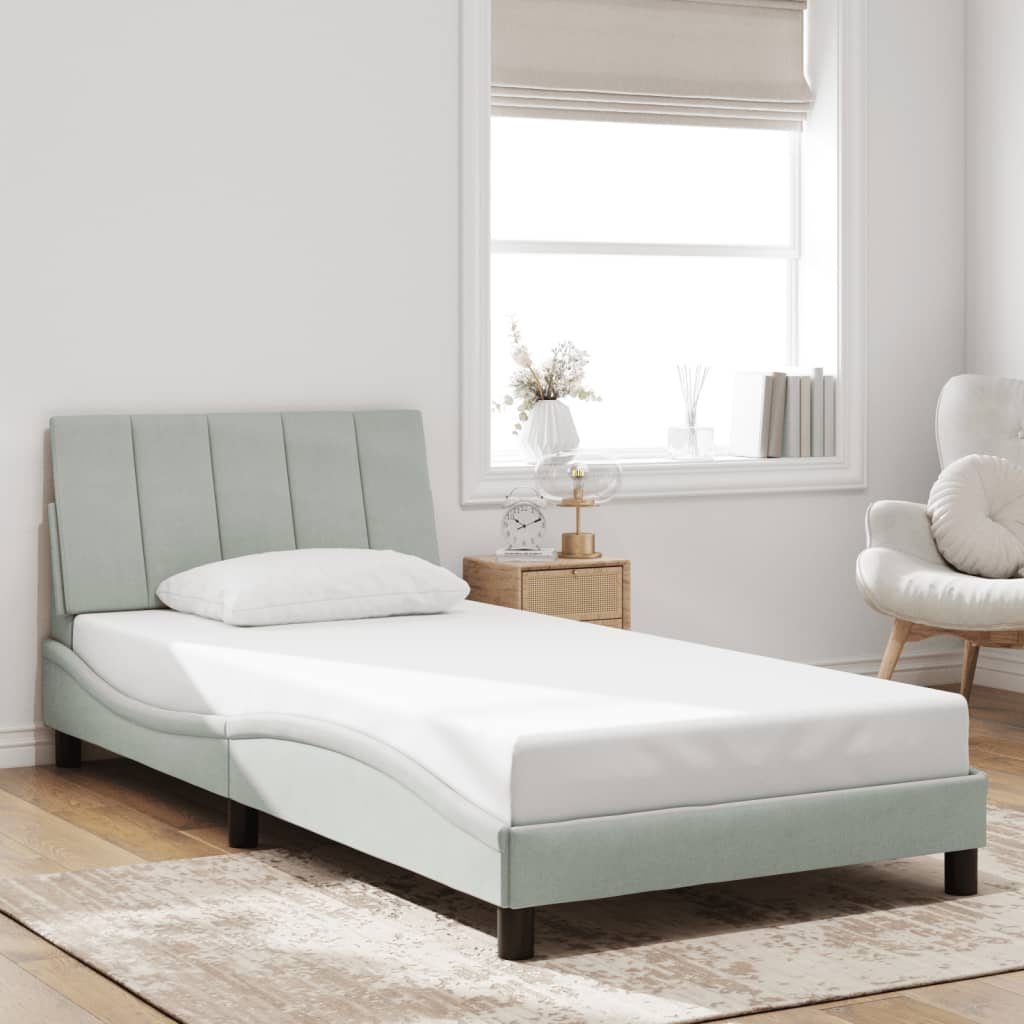 Bed Frame with LED without Mattress "Hanko" Light Gray 39.4"x79.9" Velvet