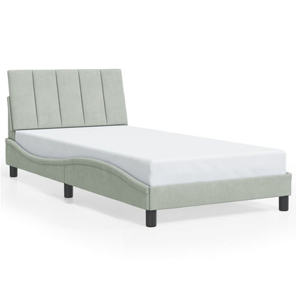 Bed Frame with LED without Mattress "Hanko" Light Gray 39.4"x79.9" Velvet