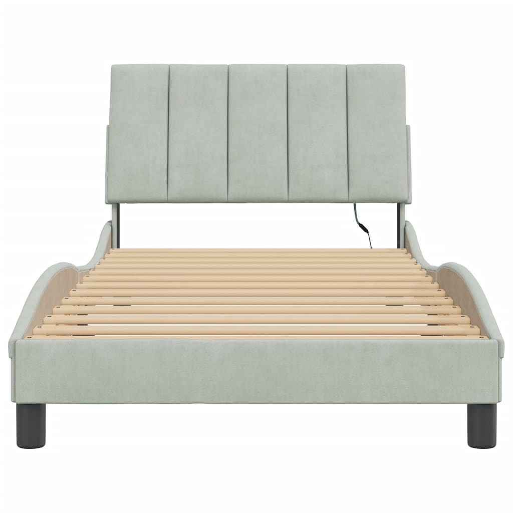 Bed Frame with LED without Mattress "Hanko" Light Gray 39.4"x79.9" Velvet