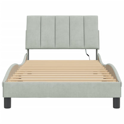 Bed Frame with LED without Mattress "Hanko" Light Gray 39.4"x79.9" Velvet
