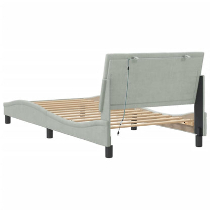 Bed Frame with LED without Mattress "Hanko" Light Gray 39.4"x79.9" Velvet