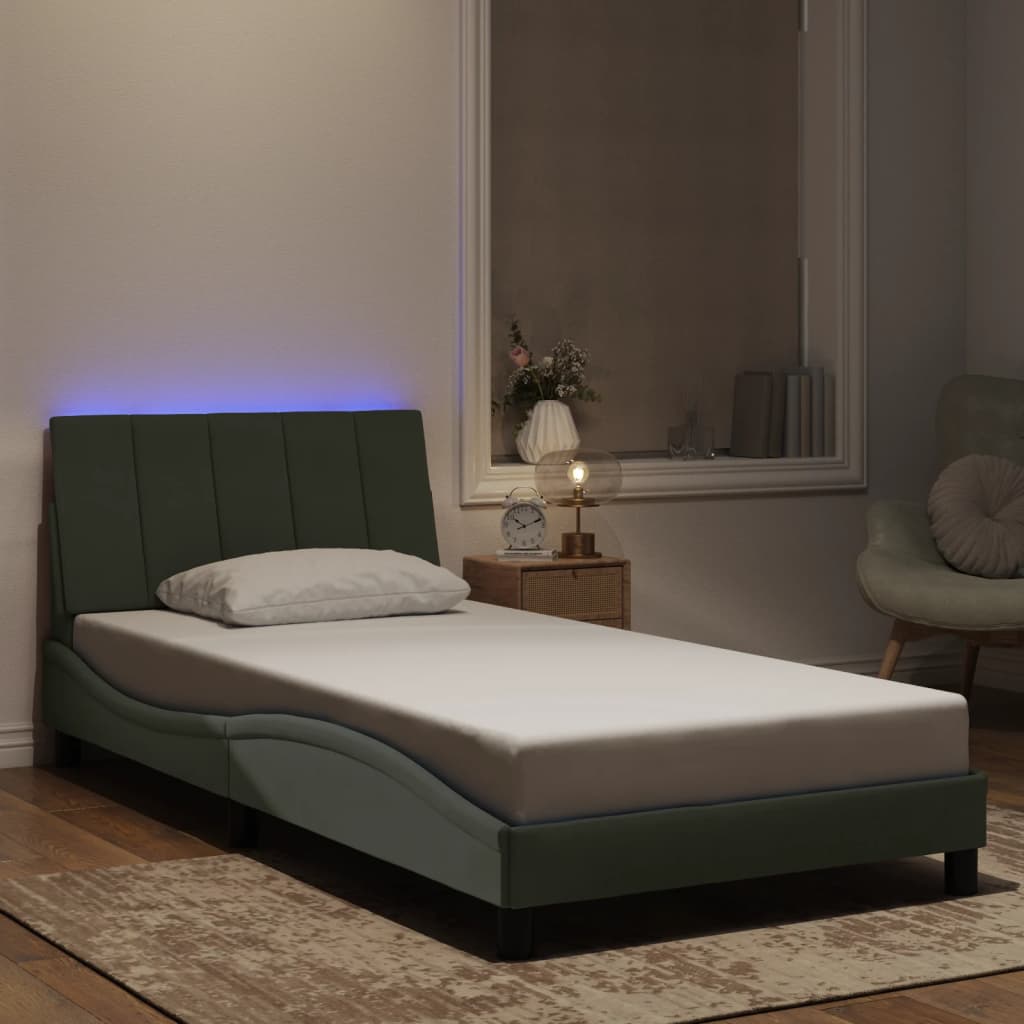 Bed Frame with LED without Mattress "Hanko" Light Gray 39.4"x79.9" Velvet