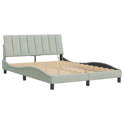 Bed Frame with LED without Mattress "Hanko" Light Gray 53.9"x74.8" Velvet
