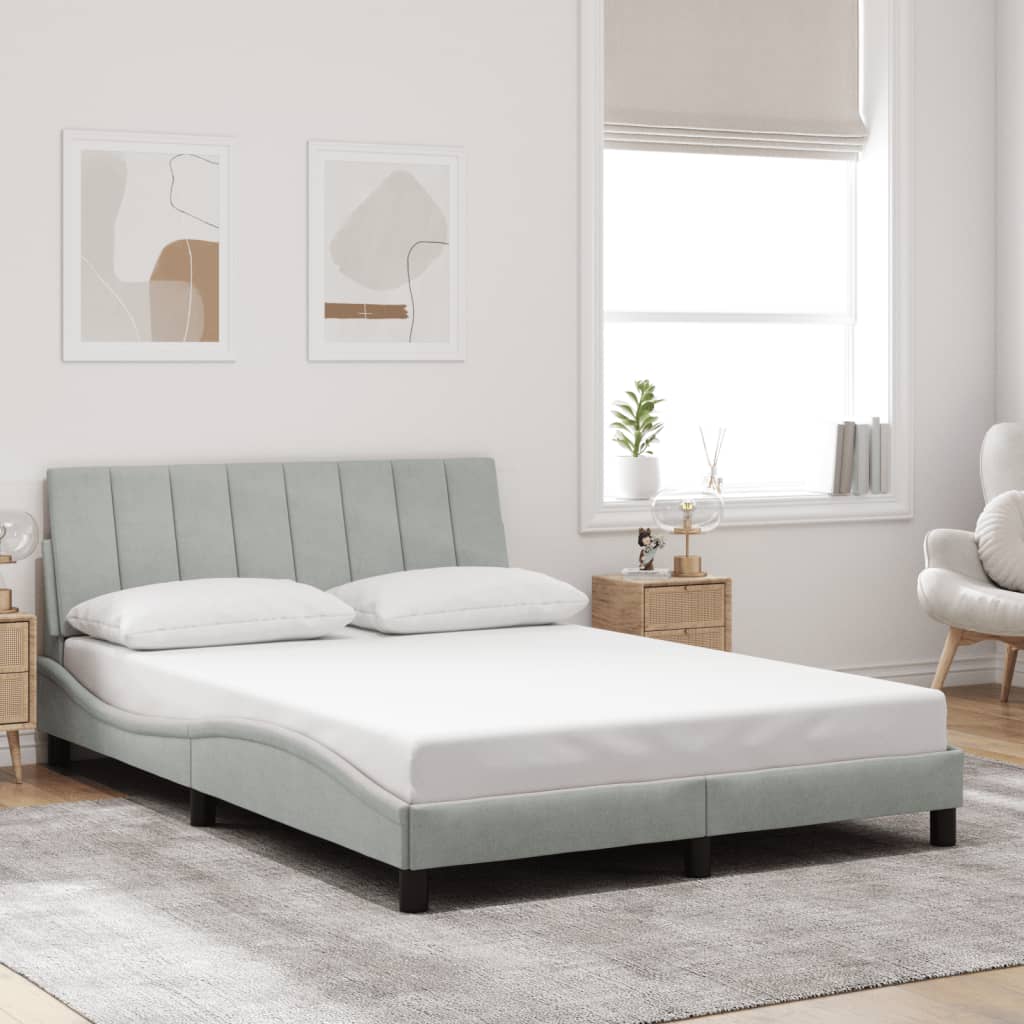 Bed Frame with LED without Mattress "Hanko" Light Gray 53.9"x74.8" Velvet