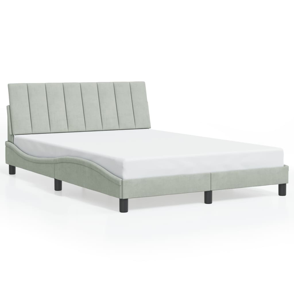 Bed Frame with LED without Mattress "Hanko" Light Gray 53.9"x74.8" Velvet