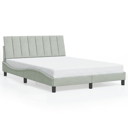 Bed Frame with LED without Mattress "Hanko" Light Gray 53.9"x74.8" Velvet