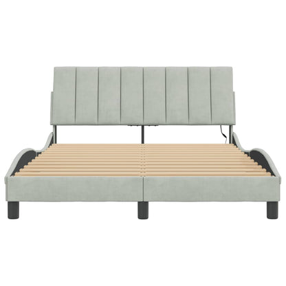 Bed Frame with LED without Mattress "Hanko" Light Gray 53.9"x74.8" Velvet
