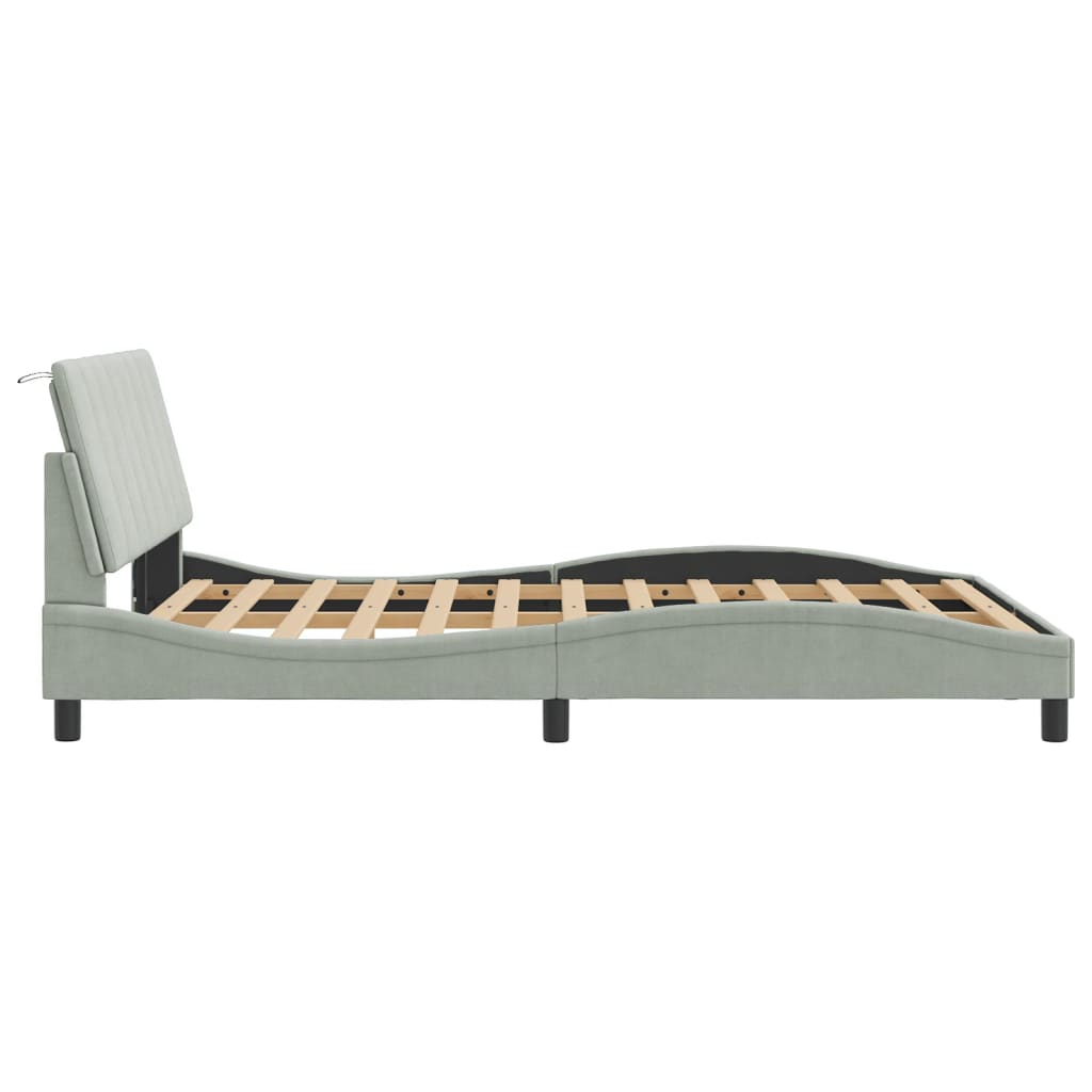 Bed Frame with LED without Mattress "Hanko" Light Gray 53.9"x74.8" Velvet