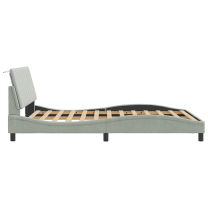 Bed Frame with LED without Mattress "Hanko" Light Gray 53.9"x74.8" Velvet