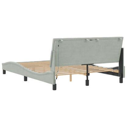 Bed Frame with LED without Mattress "Hanko" Light Gray 53.9"x74.8" Velvet