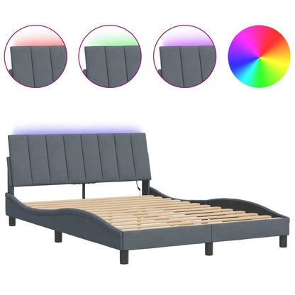 Bed Frame with LED without Mattress "Hanko" Dark Gray 53.9"x74.8" Velvet