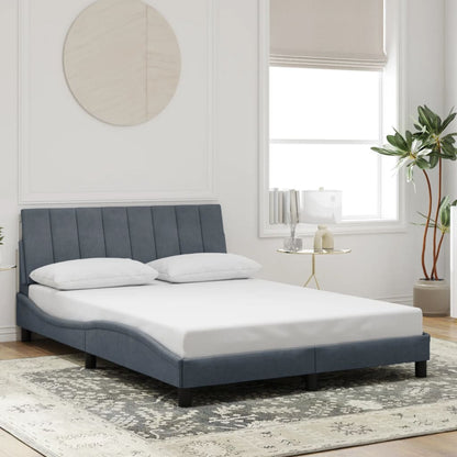 Bed Frame with LED without Mattress "Hanko" Dark Gray 53.9"x74.8" Velvet