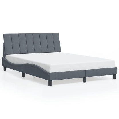 Bed Frame with LED without Mattress "Hanko" Dark Gray 53.9"x74.8" Velvet
