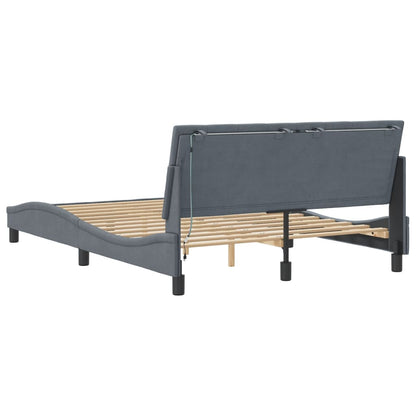 Bed Frame with LED without Mattress "Hanko" Dark Gray 53.9"x74.8" Velvet