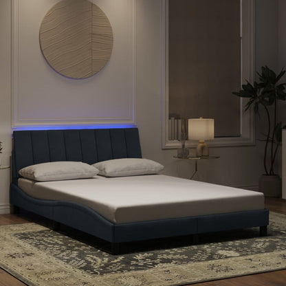 Bed Frame with LED without Mattress "Hanko" Dark Gray 53.9"x74.8" Velvet