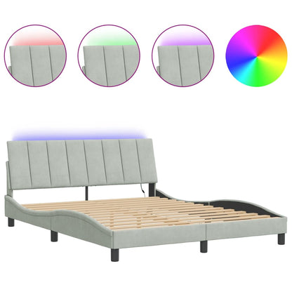 Bed Frame with LED without Mattress "Hanko" Light Gray 59.8"x79.9" Velvet