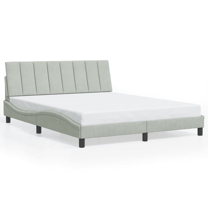 Bed Frame with LED without Mattress "Hanko" Light Gray 59.8"x79.9" Velvet