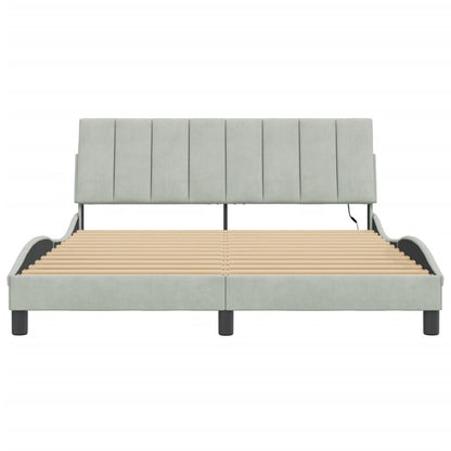Bed Frame with LED without Mattress "Hanko" Light Gray 59.8"x79.9" Velvet