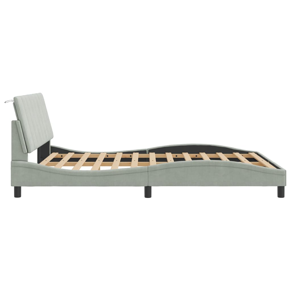 Bed Frame with LED without Mattress "Hanko" Light Gray 59.8"x79.9" Velvet