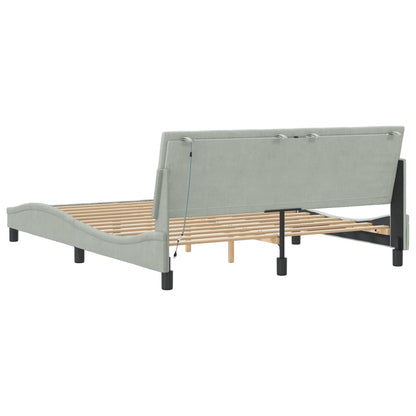 Bed Frame with LED without Mattress "Hanko" Light Gray 59.8"x79.9" Velvet