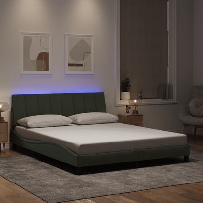 Bed Frame with LED without Mattress "Hanko" Light Gray 59.8"x79.9" Velvet