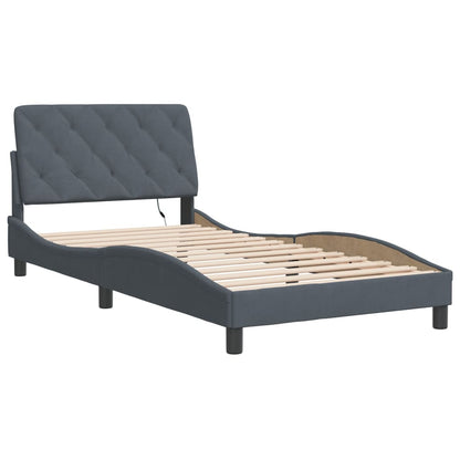 Bed Frame with LED without Mattress Dark Gray 39.4"x74.8" Velvet