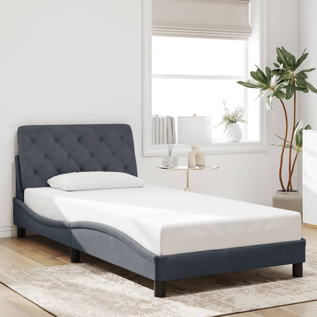 Bed Frame with LED without Mattress Dark Gray 39.4"x74.8" Velvet