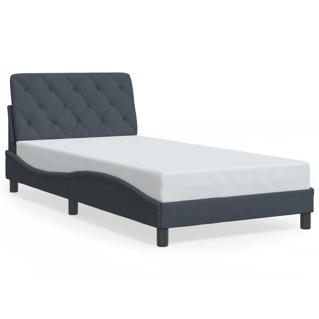 Bed Frame with LED without Mattress Dark Gray 39.4"x74.8" Velvet
