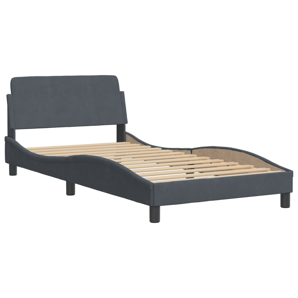 Bed Frame with LED without Mattress Dark Gray 39.4"x74.8" Velvet