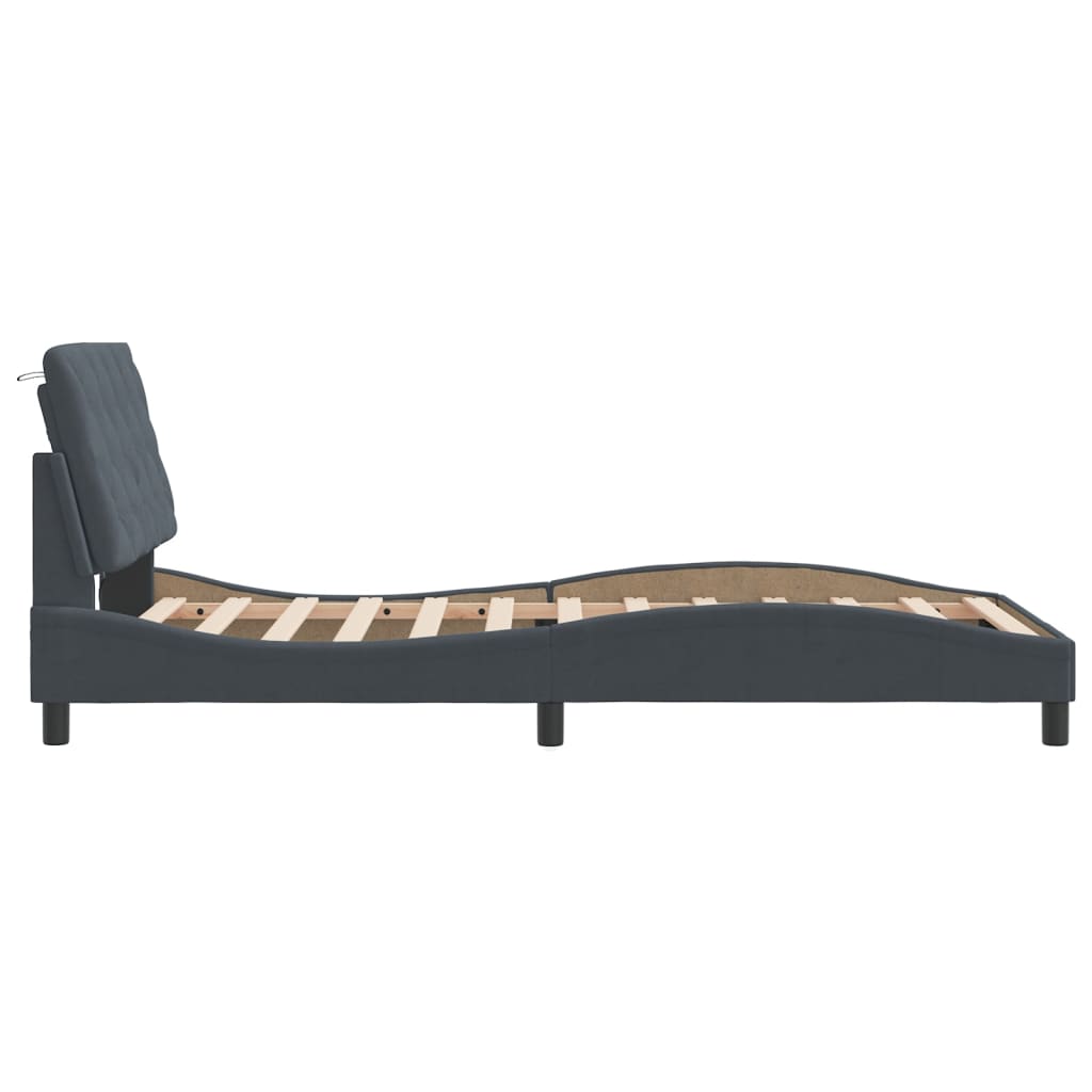 Bed Frame with LED without Mattress Dark Gray 39.4"x74.8" Velvet