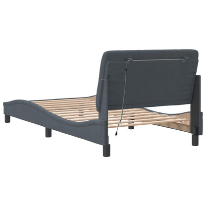 Bed Frame with LED without Mattress Dark Gray 39.4"x74.8" Velvet