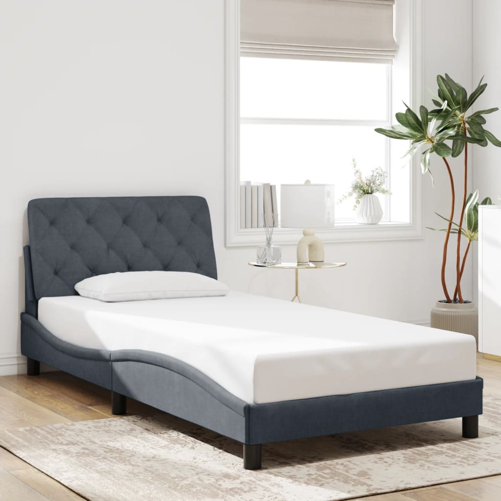 Bed Frame with LED without Mattress Dark Gray 39.4"x79.9" Velvet