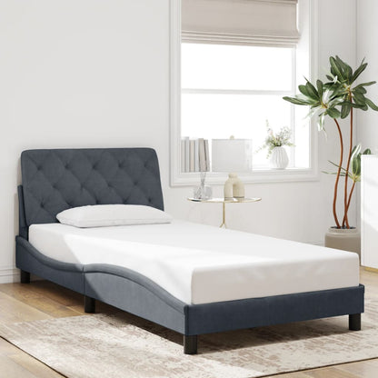 Bed Frame with LED without Mattress Dark Gray 39.4"x79.9" Velvet