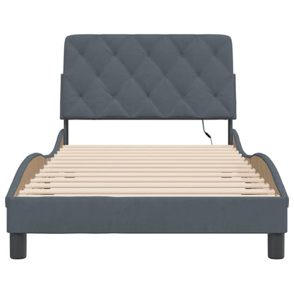 Bed Frame with LED without Mattress Dark Gray 39.4"x79.9" Velvet