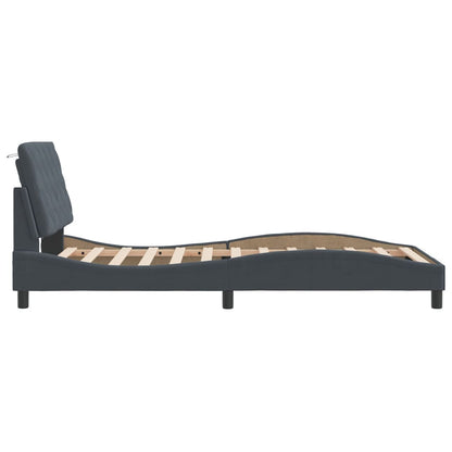 Bed Frame with LED without Mattress Dark Gray 39.4"x79.9" Velvet