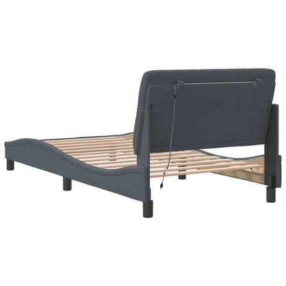 Bed Frame with LED without Mattress Dark Gray 39.4"x79.9" Velvet