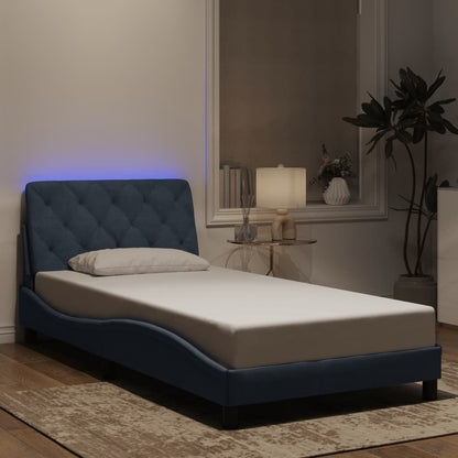 Bed Frame with LED without Mattress Dark Gray 39.4"x79.9" Velvet