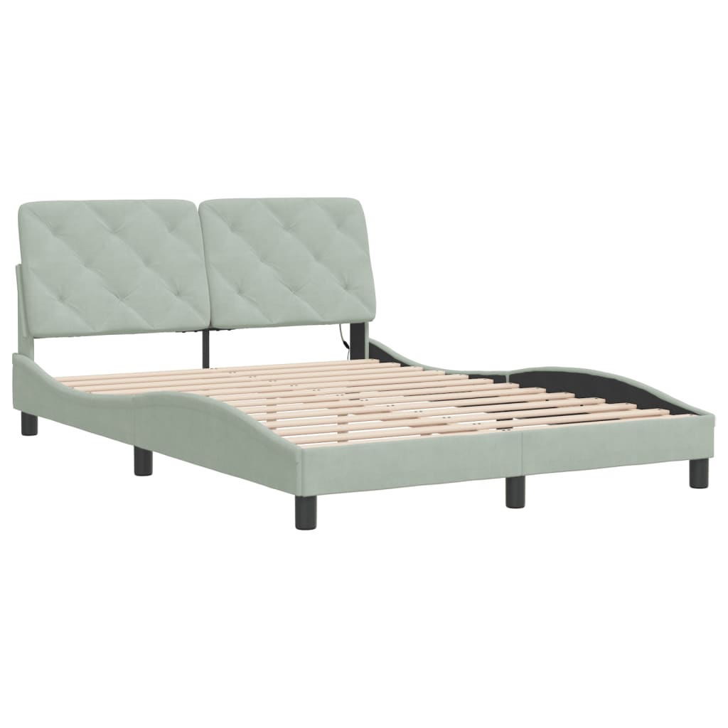 Bed Frame with LED without Mattress Light Gray 53.9"x74.8" Velvet