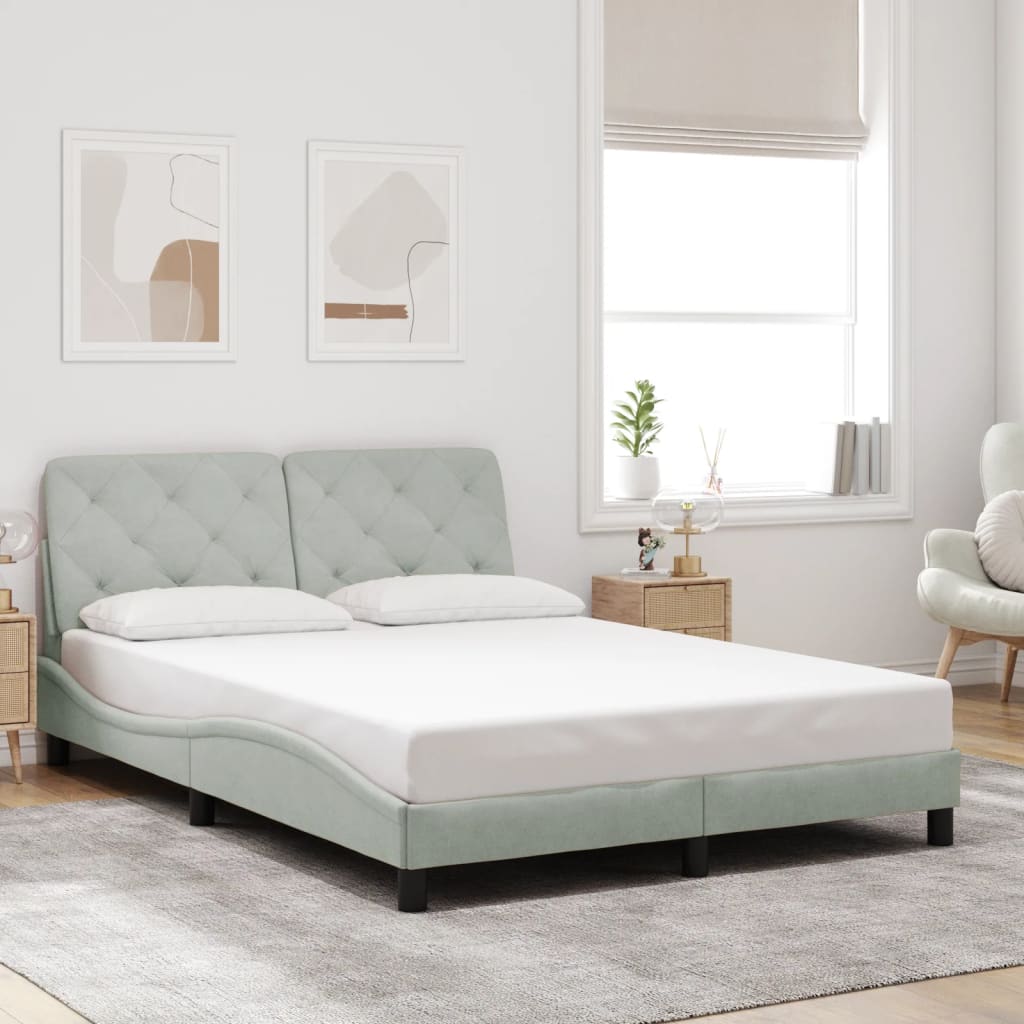 Bed Frame with LED without Mattress Light Gray 53.9"x74.8" Velvet