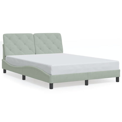 Bed Frame with LED without Mattress Light Gray 53.9"x74.8" Velvet
