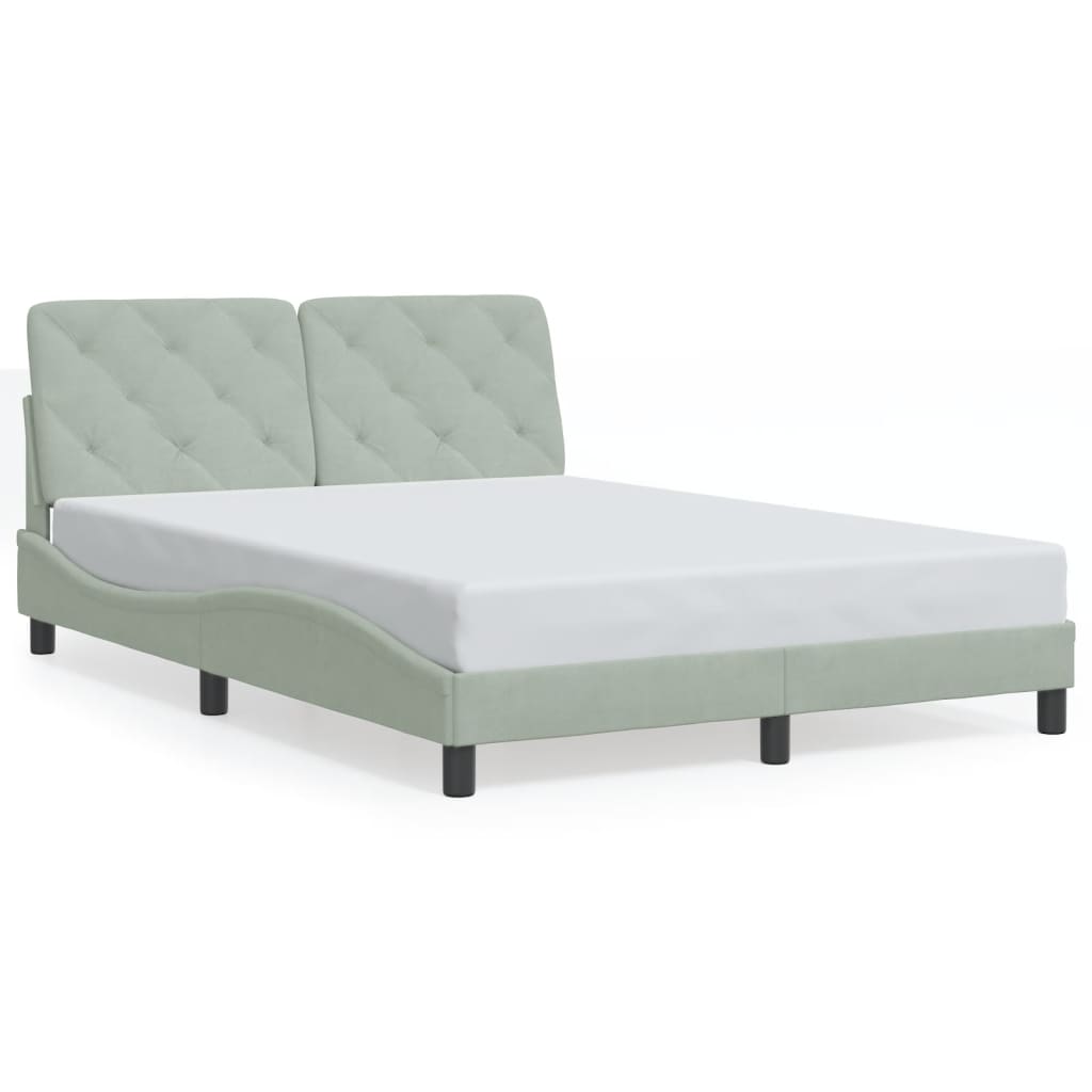 Bed Frame with LED without Mattress Light Gray 53.9"x74.8" Velvet