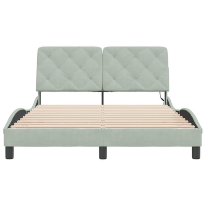 Bed Frame with LED without Mattress Light Gray 53.9"x74.8" Velvet