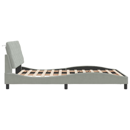 Bed Frame with LED without Mattress Light Gray 53.9"x74.8" Velvet