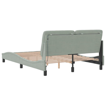 Bed Frame with LED without Mattress Light Gray 53.9"x74.8" Velvet