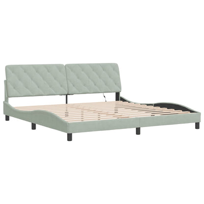 Bed Frame with LED without Mattress Light Gray 76"x79.9" Velvet